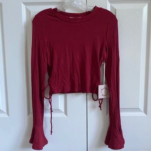 bailey rose red longsleeve rouched crop top